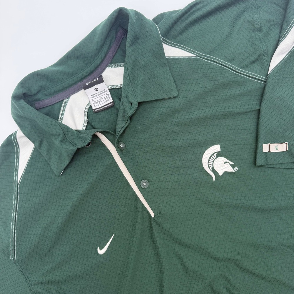 Nike Dri-FIT Michigan State Spartans Polo Shirt Men XL Green NCAA Golf Authentic